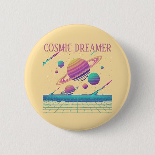 Retro-Vaporwave-Planeten-Synthwave Button (Vorderseite)