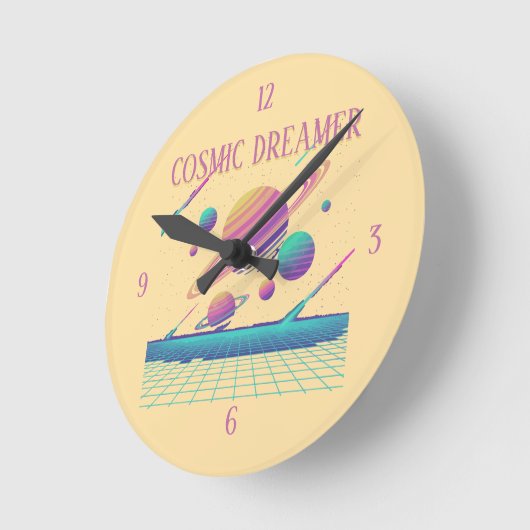 Retro Vaporwave Planets Synthwave Runde Wanduhr (Winkel)