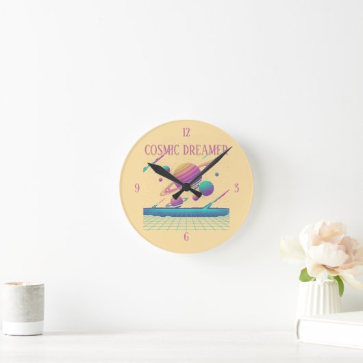 Retro Vaporwave Planets Synthwave Runde Wanduhr (Zuhause)