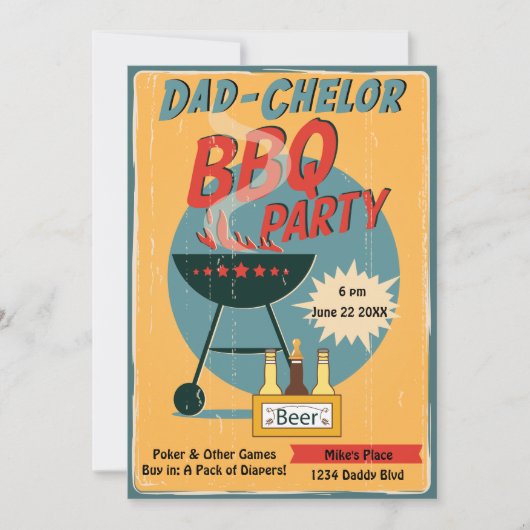 Retro Vater Chelor GRILLEN Party Babydusche Einladung (Vorderseite)