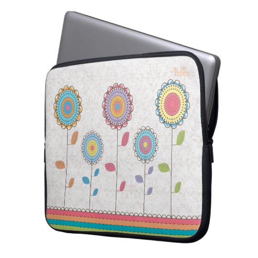 Retro Vector Rainbow Flower Garden Abstrakt Laptopschutzhülle (Vorderseite Links)