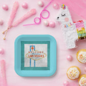 Retro Vegas Sign Grunge Style Pappteller (Party)