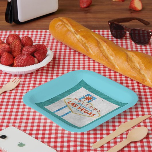 Retro Vegas Sign Grunge Style Pappteller (Picknick)