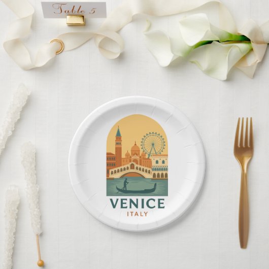 Retro-Venedig Italien-Reise-Papierteller – Retro Pappteller (Hochzeit)