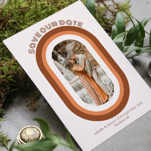 Retro verbrannte Orange Bogen Foto Rettet unser Da Einladung