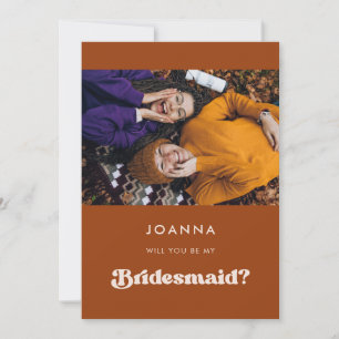 Retro verbrannte orange Bridesmaid-Vorschlagskarte Einladung