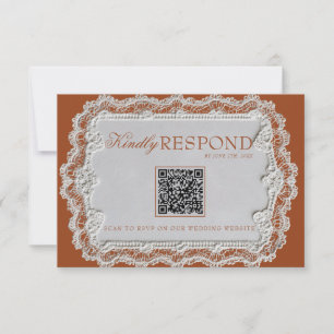 Retro verbranntes Orange Terrakotta-Spitze QR-Code RSVP Karte