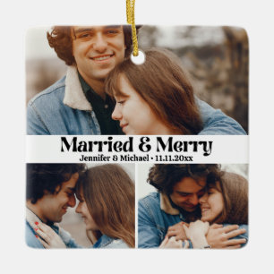 Retro Verheiratet und Fröhlich, 3 Foto Collage Wei Keramikornament