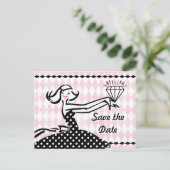 Retro Verlobt II Save the Date Postkarte (Stehend Vorderseite)