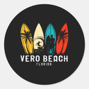 Retro Vero Beach Florida Surfboarder Design Männer Runder Aufkleber