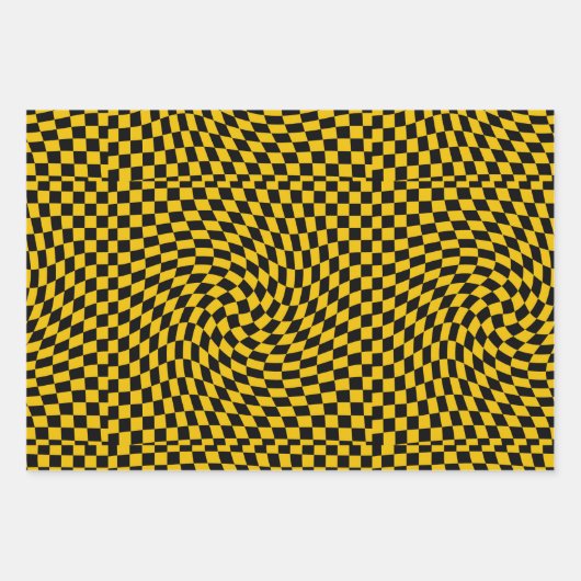 Retro-verschleierte schwarz-gelbe Karos geprüft Geschenkpapier Set (Vorderseite 2)