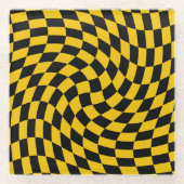 Retro-verschleierte schwarz-gelbe Karos geprüft Glasuntersetzer (Vorderseite)