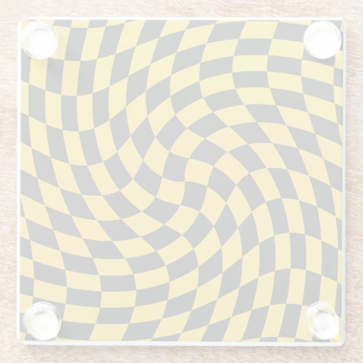 Retro-verschleierte schwarz-gelbe Karos geprüft Glasuntersetzer (Rückseite)