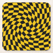 Retro-verschleierte schwarz-gelbe Karos geprüft Rechteckiger Pappuntersetzer (Vorderseite)