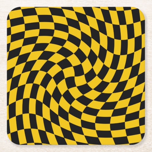 Retro-verschleierte schwarz-gelbe Karos geprüft Rechteckiger Pappuntersetzer (Vorderseite)