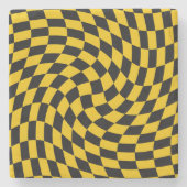 Retro-verschleierte schwarz-gelbe Karos geprüft Steinuntersetzer (Vorderseite)