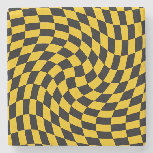 Retro-verschleierte schwarz-gelbe Karos geprüft Steinuntersetzer (Vorderseite)