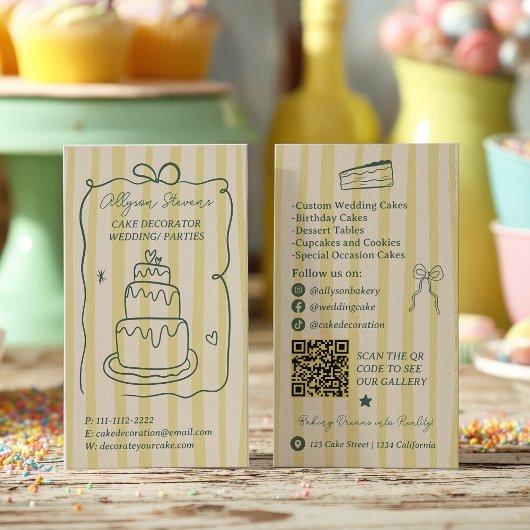 Retro-verspielter Zitrusgrüner Kuchen-Dekorateur-Q Visitenkarte