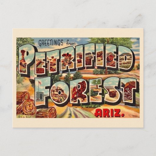 Retro Versteinerter Wald Arizona Postkarte (Vorderseite)