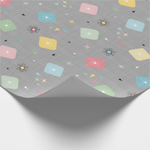 Retro verstreutes Muster atomarer Sternenexplosion Geschenkpapier