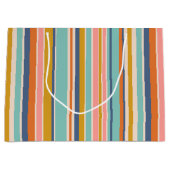 Retro vertikale orangefarbene blaue und gelbe rosa große geschenktüte (Vorderseite)