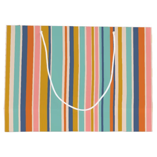 Retro vertikale orangefarbene blaue und gelbe rosa große geschenktüte (Rückseite)