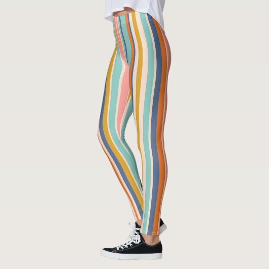 Retro vertikale orangefarbene blaue und gelbe rosa leggings (Links)