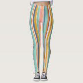 Retro vertikale orangefarbene blaue und gelbe rosa leggings (Vorderseite)