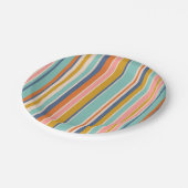 Retro vertikale orangefarbene blaue und gelbe rosa pappteller (Schrägansicht)