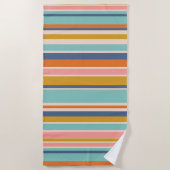 Retro vertikale orangefarbene blaue und gelbe rosa strandtuch (Vorderseite)