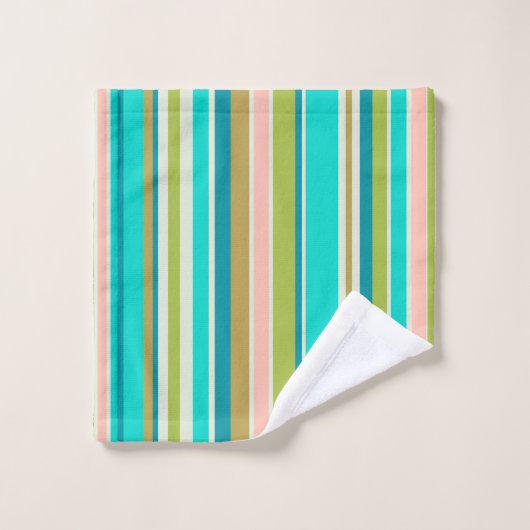 Retro vertikale rosa türkis und pfirsichfarbene St Badhandtuch Set (Waschlappen)