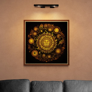 Retro verzierte lächelnde Sonne AI-Kunst Vintage Poster