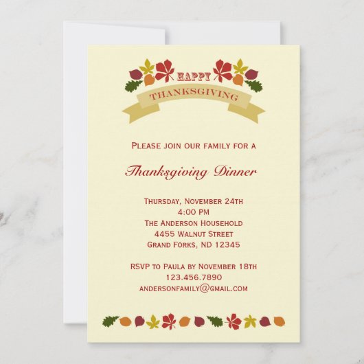 Retro Verzierter Erntedank Abendessen Einladung (Vorderseite)