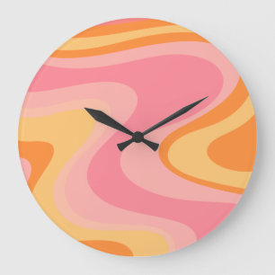 Retro-Vibe Abstract Swirl 60er 70er Rosa und Orang Große Wanduhr