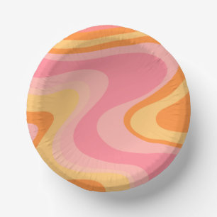 Retro-Vibe Abstract Swirl 60er 70er Rosa und Orang Pappteller