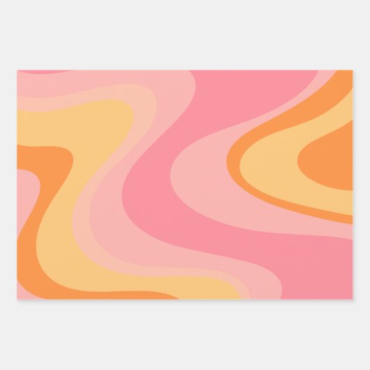 Retro Vibe Abstrakt Swirl 60er 70er Pink und Orang Geschenkpapier Set (Vorderseite 3)