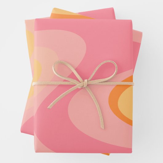 Retro Vibe Abstrakt Swirl 60er 70er Pink und Orang Geschenkpapier Set (Beispiel)