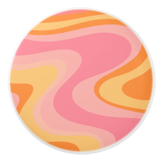 Retro Vibe Abstrakt Swirl 60er 70er Pink und Orang Keramikknauf (Vorderseite)