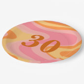 Retro Vibe Abstrakt Swirl 60er 70er Pink und Orang Pappteller (Schrägansicht)