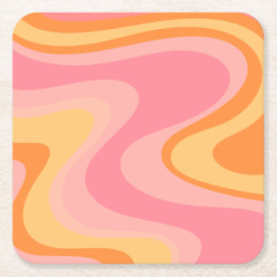 Retro Vibe Abstrakt Swirl 60er 70er Pink und Orang Rechteckiger Pappuntersetzer