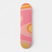 Retro Vibe Abstrakt Swirl 60er 70er Pink und Orang Skateboard (Vorne)