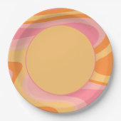 Retro Vibe Abstrakt Swirl 60er 70er Rosa und Gelb Pappteller (Vorderseite)