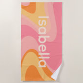 Retro Vibe Abstrakt Swirl 60er Rosa und Orange Strandtuch (Vorderseite)
