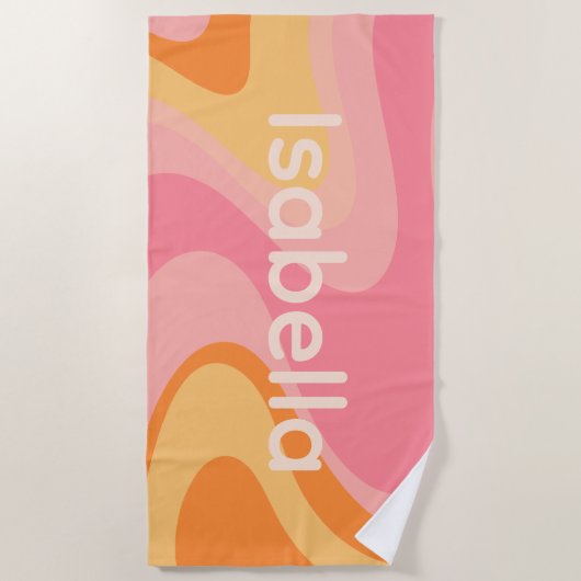 Retro Vibe Abstrakt Swirl 60er Rosa und Orange Strandtuch (Vorderseite)