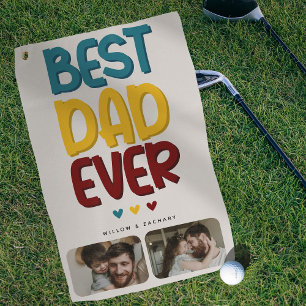 Retro Vibe 'Bester Papa Ever' 2 Foto Collage Golfhandtuch