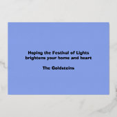 Retro Vibe Hanukkah Menorah Lila Blue Folien Feiertagskarte (Rückseite)