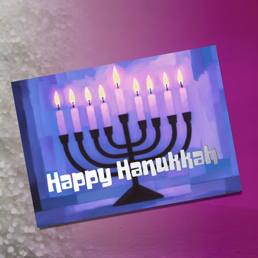 Retro Vibe Hanukkah Menorah Lila Blue Folien Feiertagskarte