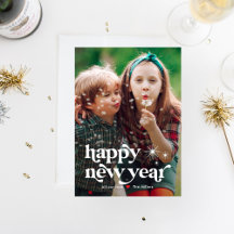 Retro Vibe Happy New Year Foto Card