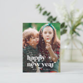 Retro Vibe Happy New Year Foto Postkarte (Stehend Vorderseite)