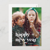 Retro Vibe Happy New Year Foto Postkarte (Vorne/Hinten)